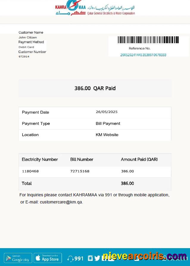 Qatar Kahramaa utility bill